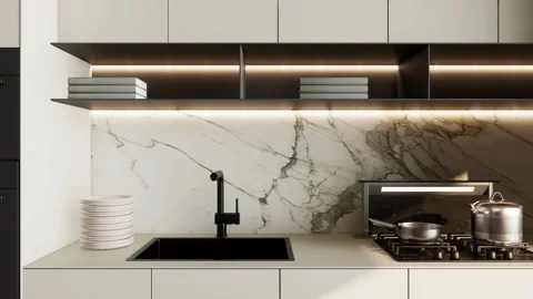 Modern Luxury Kitchen Interior Render 4k Stock Footage 341608288