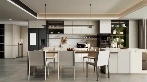 Modern Luxury Kitchen Interior Render 4k Stock Footage 341608664
