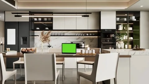 Modern Luxury Kitchen Interior Render 4k  Mockup Stock Footage 341608821