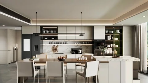 Modern Luxury Kitchen Interior Render 4k Stock Footage 341608843