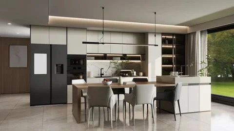 Modern Luxury Kitchen Interior Render 4k Stock Footage 341608962