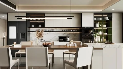 Modern Luxury Kitchen Interior Render 4k Stock Footage 341609130