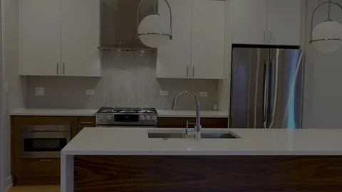 Modern luxury kitchen, interior walk through, steady cam, minimalistic design Stock Footage 100995560