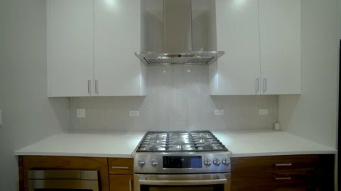 Modern luxury kitchen, interior walk through, steady cam, minimalistic design Stock Footage 100995638