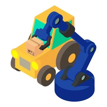 Modern machine icon isometric vector. Wheel tractor near warehouse manipulator Stock Illustration