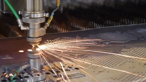 Modern machine laser metal sheet cnc cutting steel plate. High precision cutting Video stock 162865434