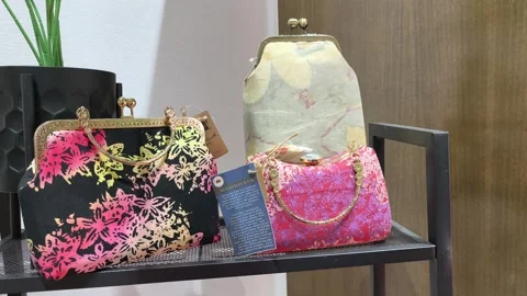 Modern Malaysian Batik Handbag with Unique Flora Motifs Stock Footage 323782807