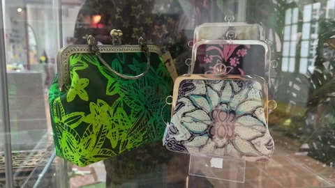 Modern Malaysian Batik Handbag with Unique Flora Motifs Stock Footage 323782977