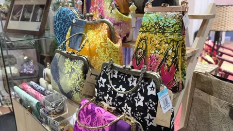 Modern Malaysian Batik Handbag with Unique Flora Motifs Stock Footage 323783113