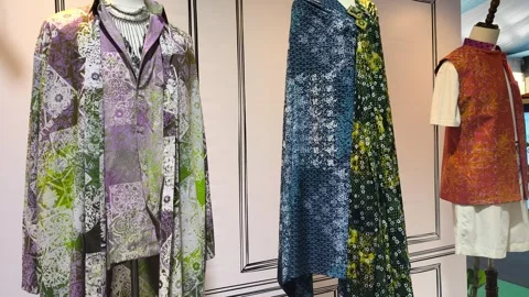Modern Malaysian Batik Using Terap and Canting Techniques on Mannequin Stock Footage 323783139