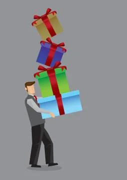 Modern Man Carrying Stack of Gift Box Vector Illustration イラスト素材