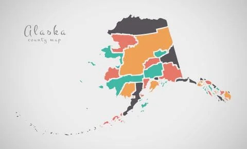Modern Map - Alaska abstract round shape county map USA illustration Stock Illustration