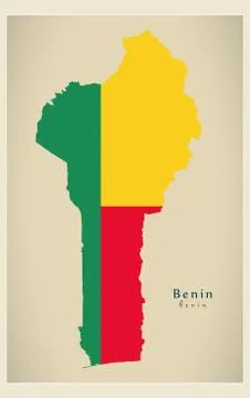 Modern Map - Benin flag colored BJ Stock Illustration