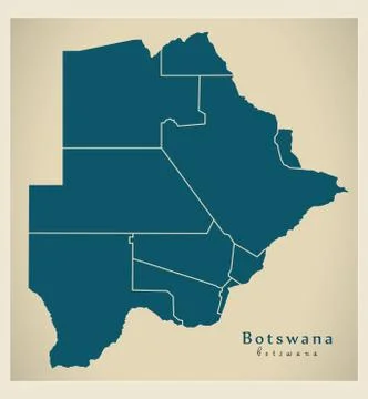 Modern Map - Botswana with districts BW Stock Illustration