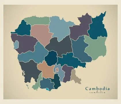 Modern Map - Cambodia with provinces colored KH Stock Illustration
