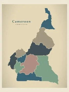 Modern Map - Cameroon with provinces colored CM Illustrazione stock
