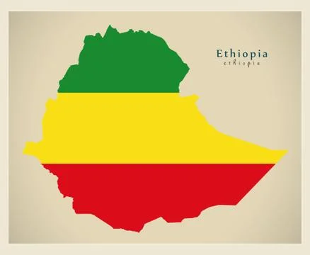 Modern Map - Ethiopia flag colored ET Illustrazione stock