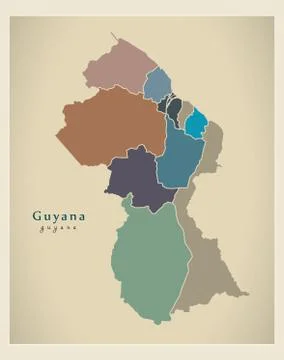 Modern Map - Guyana with regions colored GY Stock Illustration