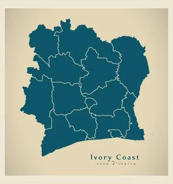 Modern Map - Ivory Coast with districts CI Stock Illustration