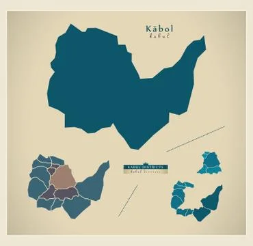 Modern Map - Kabul with districts AF Stock Illustration