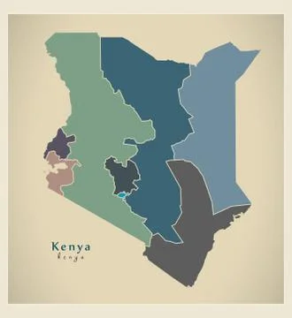 Modern Map - Kenya with provinces colored KE Stock Illustration