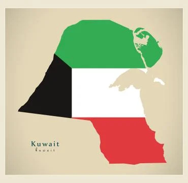 Modern Map - Kuwait flag colored KW Illustrazione stock