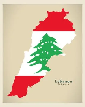 Modern Map - Lebanon flag colored LB Stock Illustration