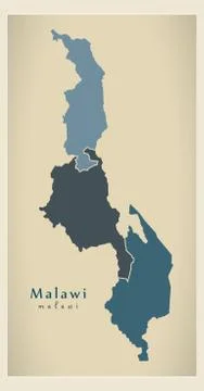 Modern Map - Malawi with regions colored MW Stock Illustration