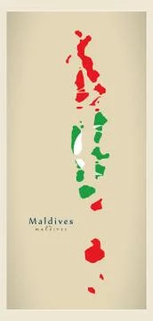 Modern Map - Maledives flag colored MV Illustrazione stock