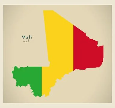 Modern Map - Mali flag colored ML Stock Illustration