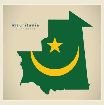 Modern Map - Mauritania flag colored MR Stock Illustration