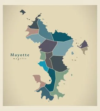 Modern Map - Mayotte with communes colored YT Illustrazione stock