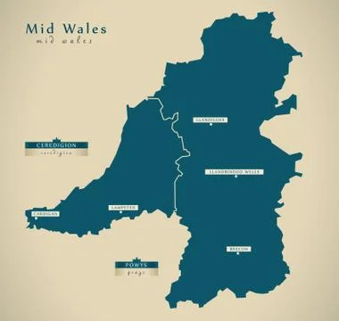 Modern Map - Mid Wales UK illustration 库存插图