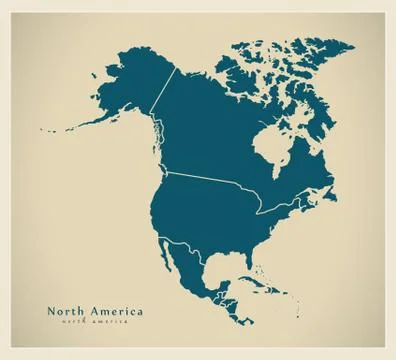 Modern Map - North America Map with countries complete Stock Illustration