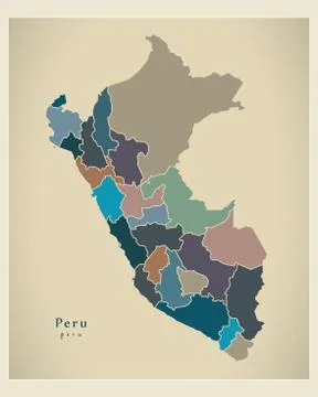 Modern Map - Peru with regions colored PE Stock Illustration