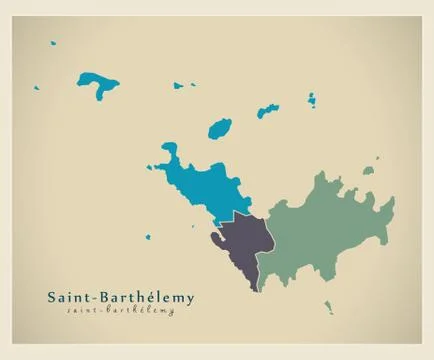 Modern Map - Saint-Barthelemy with regions colored BL Stock Illustration