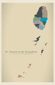 Modern Map - Saint Vincent and the Grenadines region details VC Stock Illustration