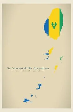 Modern Map - Saint Vincent and the Grenadines flag colored VC Stock Illustration