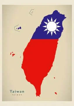 Modern Map - Taiwan flag colored TW Stock Illustration