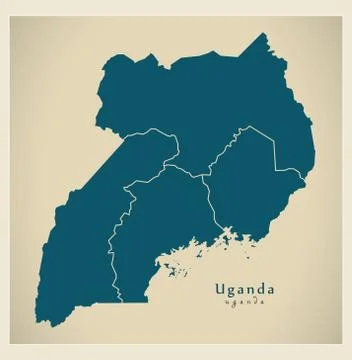 Modern Map - Uganda with regions UG Ilustração Stock