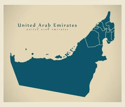 Modern Map - United Arab Emirates with emirates AE Stock Illustration