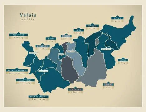 Modern Map - Valais CH Illustrazione stock