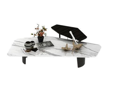 Modern Marble Coffee Table with Decorative Accessories – 3D Render Stock Illustration