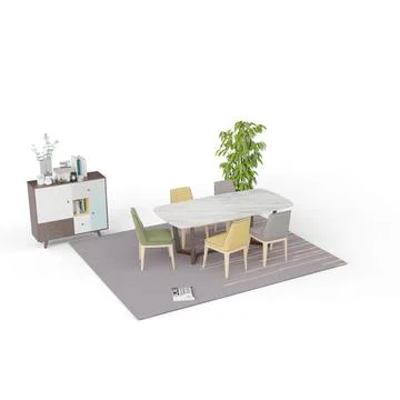 A modern marble table with four chairs, 3d rendering Stock Illustration
