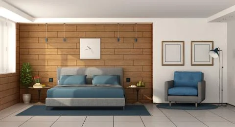 Modern master bedroom with double bed Stock Illustration