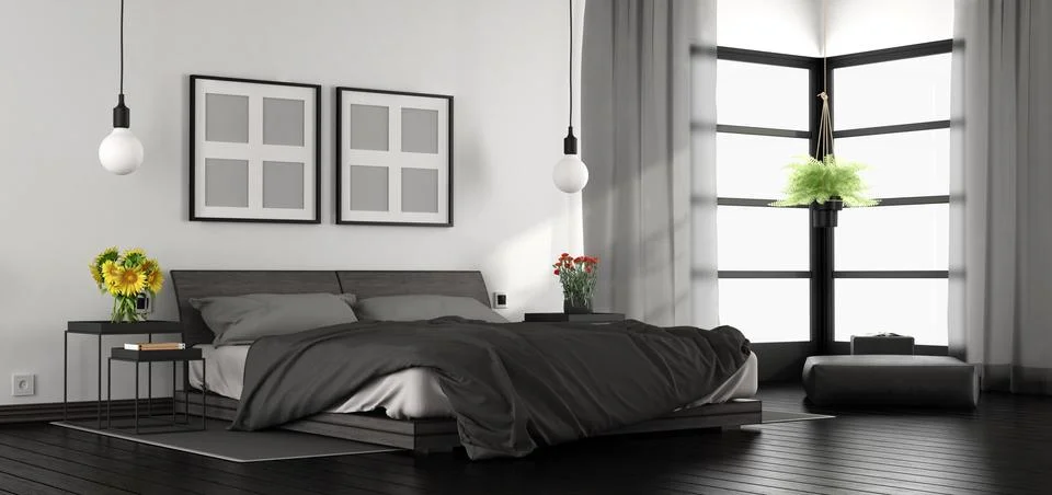 Modern master bedroom Stock Illustration