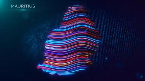 Modern Mauritius Map with Neon Wavy Lines and Country Text Ilustración de archivo
