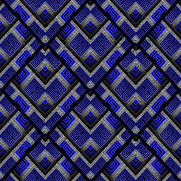 Modern meander seamless pattern. Abstract black blue striped greek key backgr Illustrazione stock