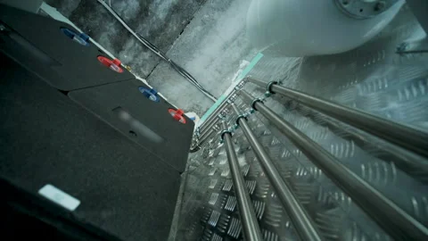 Modern mechanical room interior showing a complex HVAC system with heat pump Stock Footage 340112956