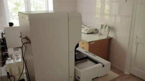 Modern medical equipment automatic analyzer of physical and chemical properties Stock Footage 317088948